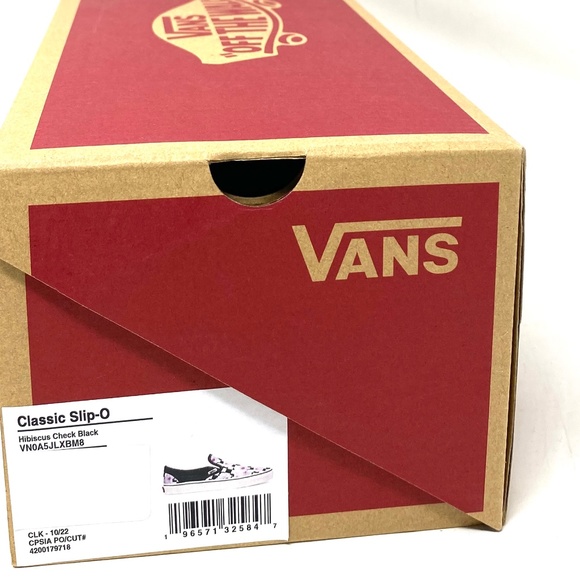 VANS Classic Slip On Shoes Hibiscus Check Black Canvas Sneaker Women VN0A5JLXBM8 - Picture 10 of 11
